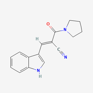 molecular formula C16H15N3O B2837315 (E)-3-(1H-indol-3-yl)-2-(pyrrolidine-1-carbonyl)prop-2-enenitrile CAS No. 452965-78-5