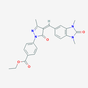 molecular formula C23H22N4O4 B283732 ETHYL 4-[(4Z)-4-[(1,3-DIMETHYL-2-OXO-2,3-DIHYDRO-1H-1,3-BENZODIAZOL-5-YL)METHYLIDENE]-3-METHYL-5-OXO-4,5-DIHYDRO-1H-PYRAZOL-1-YL]BENZOATE 