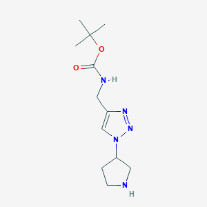molecular formula C12H21N5O2 B2837352 tert-butyl N-{[1-(pyrrolidin-3-yl)-1H-1,2,3-triazol-4-yl]methyl}carbamate CAS No. 2060036-48-6