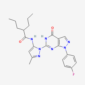 molecular formula C23H26FN7O2 B2837361 N-(1-(1-(4-fluorophenyl)-4-oxo-4,5-dihydro-1H-pyrazolo[3,4-d]pyrimidin-6-yl)-3-methyl-1H-pyrazol-5-yl)-2-propylpentanamide CAS No. 1171313-46-4
