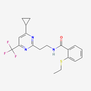 molecular formula C19H20F3N3OS B2837375 N-(2-(4-cyclopropyl-6-(trifluoromethyl)pyrimidin-2-yl)ethyl)-2-(ethylthio)benzamide CAS No. 1396863-55-0