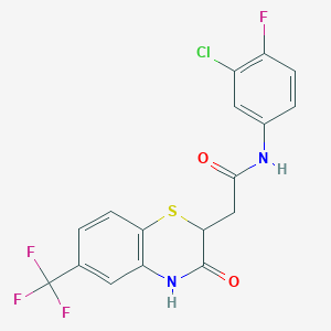 molecular formula C17H11ClF4N2O2S B2837388 N-(3-chloro-4-fluorophenyl)-2-(3-oxo-6-(trifluoromethyl)-3,4-dihydro-2H-benzo[b][1,4]thiazin-2-yl)acetamide CAS No. 1105245-99-5