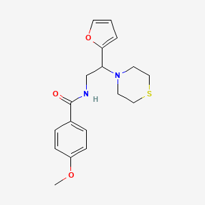 molecular formula C18H22N2O3S B2837392 N-(2-(furan-2-yl)-2-thiomorpholinoethyl)-4-methoxybenzamide CAS No. 2034548-11-1