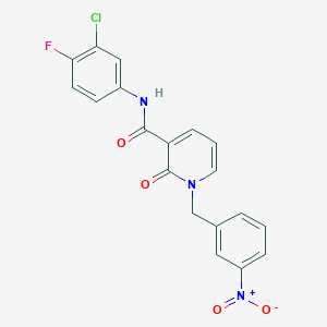molecular formula C19H13ClFN3O4 B2837417 N-(3-chloro-4-fluorophenyl)-1-[(3-nitrophenyl)methyl]-2-oxo-1,2-dihydropyridine-3-carboxamide CAS No. 946255-32-9