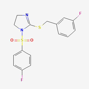 molecular formula C16H14F2N2O2S2 B2837448 1-(4-fluorobenzenesulfonyl)-2-{[(3-fluorophenyl)methyl]sulfanyl}-4,5-dihydro-1H-imidazole CAS No. 868216-75-5