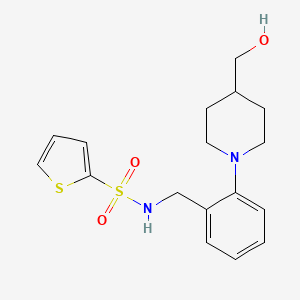 molecular formula C17H22N2O3S2 B2837470 N-({2-[4-(hydroxymethyl)piperidin-1-yl]phenyl}methyl)thiophene-2-sulfonamide CAS No. 860650-30-2