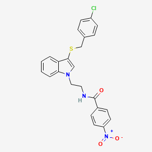 molecular formula C24H20ClN3O3S B2837481 N-(2-(3-((4-chlorobenzyl)thio)-1H-indol-1-yl)ethyl)-4-nitrobenzamide CAS No. 532973-41-4