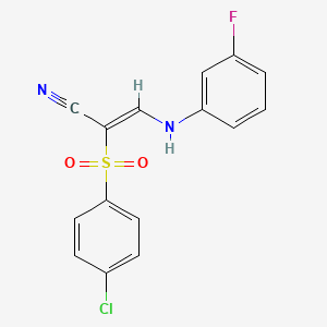 2-((4-Chlorophenyl)sulfonyl)-3-((3-fluorophenyl)amino)prop-2-enenitrile