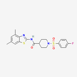 molecular formula C21H22FN3O3S2 B2837654 N-(4,6-dimethyl-1,3-benzothiazol-2-yl)-1-(4-fluorobenzenesulfonyl)piperidine-4-carboxamide CAS No. 941981-75-5