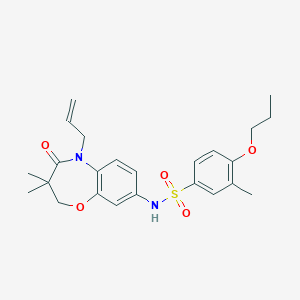 molecular formula C24H30N2O5S B2837702 N-(5-allyl-3,3-dimethyl-4-oxo-2,3,4,5-tetrahydrobenzo[b][1,4]oxazepin-8-yl)-3-methyl-4-propoxybenzenesulfonamide CAS No. 922049-41-0