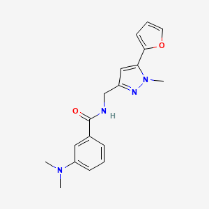 molecular formula C18H20N4O2 B2837762 3-(dimethylamino)-N-((5-(furan-2-yl)-1-methyl-1H-pyrazol-3-yl)methyl)benzamide CAS No. 1421449-30-0