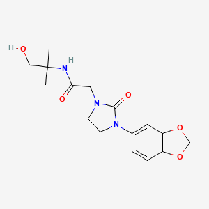 molecular formula C16H21N3O5 B2837816 2-(3-(benzo[d][1,3]dioxol-5-yl)-2-oxoimidazolidin-1-yl)-N-(1-hydroxy-2-methylpropan-2-yl)acetamide CAS No. 1331321-23-3