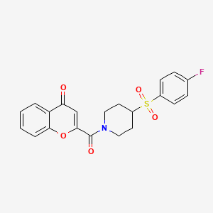 molecular formula C21H18FNO5S B2837960 2-(4-((4-fluorophenyl)sulfonyl)piperidine-1-carbonyl)-4H-chromen-4-one CAS No. 1448063-33-9