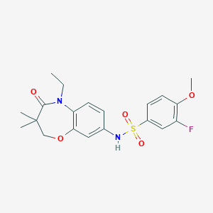 molecular formula C20H23FN2O5S B2837975 N-(5-ethyl-3,3-dimethyl-4-oxo-2,3,4,5-tetrahydro-1,5-benzoxazepin-8-yl)-3-fluoro-4-methoxybenzene-1-sulfonamide CAS No. 921990-54-7