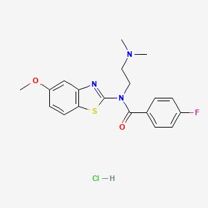 molecular formula C19H21ClFN3O2S B2838002 N-(2-(dimethylamino)ethyl)-4-fluoro-N-(5-methoxybenzo[d]thiazol-2-yl)benzamide hydrochloride CAS No. 1216865-14-3