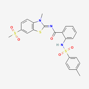molecular formula C23H21N3O5S3 B2838007 N-[(2Z)-6-methanesulfonyl-3-methyl-2,3-dihydro-1,3-benzothiazol-2-ylidene]-2-(4-methylbenzenesulfonamido)benzamide CAS No. 683237-52-7