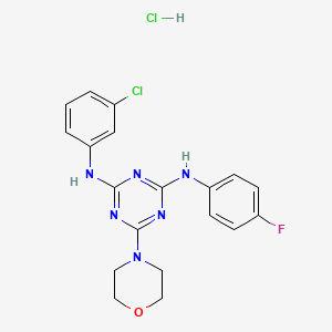 molecular formula C19H19Cl2FN6O B2838036 N2-(3-chlorophenyl)-N4-(4-fluorophenyl)-6-(morpholin-4-yl)-1,3,5-triazine-2,4-diamine hydrochloride CAS No. 1179483-37-4