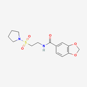molecular formula C14H18N2O5S B2838049 N-(2-(pyrrolidin-1-ylsulfonyl)ethyl)benzo[d][1,3]dioxole-5-carboxamide CAS No. 899740-06-8