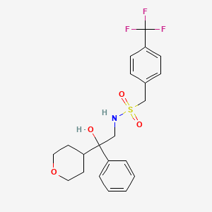 molecular formula C21H24F3NO4S B2838088 N-[2-hydroxy-2-(oxan-4-yl)-2-phenylethyl]-1-[4-(trifluoromethyl)phenyl]methanesulfonamide CAS No. 2034239-90-0