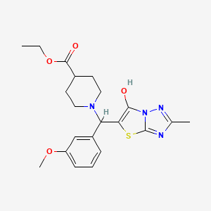 molecular formula C21H26N4O4S B2838091 Ethyl 1-((6-hydroxy-2-methylthiazolo[3,2-b][1,2,4]triazol-5-yl)(3-methoxyphenyl)methyl)piperidine-4-carboxylate CAS No. 851969-55-6