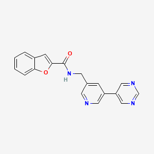 molecular formula C19H14N4O2 B2838110 N-{[5-(pyrimidin-5-yl)pyridin-3-yl]methyl}-1-benzofuran-2-carboxamide CAS No. 2309552-09-6