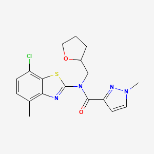molecular formula C18H19ClN4O2S B2838114 N-(7-chloro-4-methyl-1,3-benzothiazol-2-yl)-1-methyl-N-[(oxolan-2-yl)methyl]-1H-pyrazole-3-carboxamide CAS No. 1172362-06-9