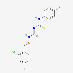 molecular formula C15H12Cl2FN3OS B2838133 N-({[(2,4-dichlorobenzyl)oxy]imino}methyl)-N'-(4-fluorophenyl)thiourea CAS No. 477852-61-2