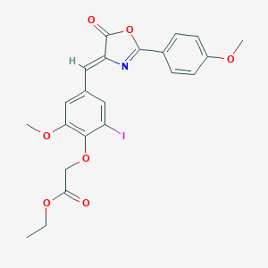 molecular formula C22H20INO7 B283815 ethyl {2-iodo-6-methoxy-4-[(2-(4-methoxyphenyl)-5-oxo-1,3-oxazol-4(5H)-ylidene)methyl]phenoxy}acetate 