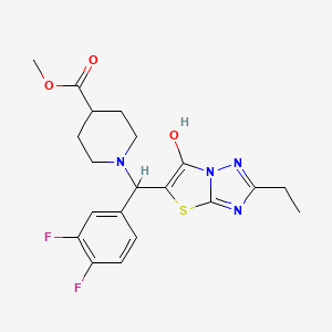 molecular formula C20H22F2N4O3S B2838151 Methyl 1-((3,4-difluorophenyl)(2-ethyl-6-hydroxythiazolo[3,2-b][1,2,4]triazol-5-yl)methyl)piperidine-4-carboxylate CAS No. 886908-24-3