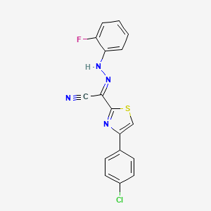 molecular formula C17H10ClFN4S B2838275 (E)-4-(4-chlorophenyl)-N-(2-fluorophenyl)-1,3-thiazole-2-carbohydrazonoyl cyanide CAS No. 477190-59-3