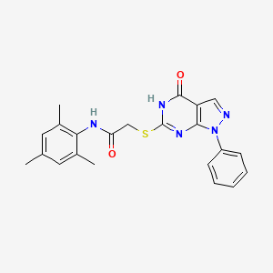 molecular formula C22H21N5O2S B2838288 N-mesityl-2-((4-oxo-1-phenyl-4,5-dihydro-1H-pyrazolo[3,4-d]pyrimidin-6-yl)thio)acetamide CAS No. 946200-17-5