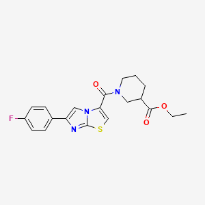 molecular formula C20H20FN3O3S B2838292 ethyl 1-[6-(4-fluorophenyl)imidazo[2,1-b][1,3]thiazole-3-carbonyl]piperidine-3-carboxylate CAS No. 1049438-79-0