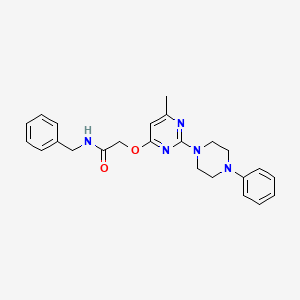 molecular formula C24H27N5O2 B2838294 N-benzyl-2-{[6-methyl-2-(4-phenylpiperazin-1-yl)pyrimidin-4-yl]oxy}acetamide CAS No. 1029724-36-4