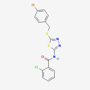 molecular formula C16H11BrClN3OS2 B2838335 N-(5-(4-bromobenzylthio)-1,3,4-thiadiazol-2-yl)-2-chlorobenzamide 