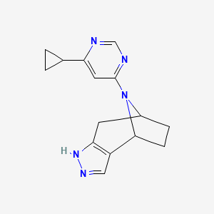 molecular formula C15H17N5 B2838353 11-(6-Cyclopropylpyrimidin-4-yl)-4,5,11-triazatricyclo[6.2.1.0^{2,6}]undeca-2(6),3-diene CAS No. 2415524-89-7