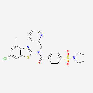 molecular formula C25H23ClN4O3S2 B2838367 N-(6-chloro-4-methyl-1,3-benzothiazol-2-yl)-N-[(pyridin-2-yl)methyl]-4-(pyrrolidine-1-sulfonyl)benzamide CAS No. 920173-57-5