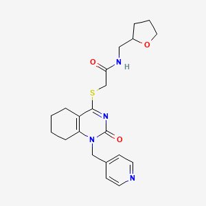molecular formula C21H26N4O3S B2838376 2-((2-oxo-1-(pyridin-4-ylmethyl)-1,2,5,6,7,8-hexahydroquinazolin-4-yl)thio)-N-((tetrahydrofuran-2-yl)methyl)acetamide CAS No. 899957-62-1