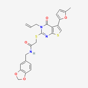 molecular formula C24H21N3O5S2 B2838386 N-[(2H-1,3-benzodioxol-5-yl)methyl]-2-{[5-(5-methylfuran-2-yl)-4-oxo-3-(prop-2-en-1-yl)-3H,4H-thieno[2,3-d]pyrimidin-2-yl]sulfanyl}acetamide CAS No. 690644-73-6