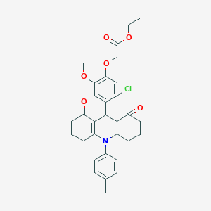molecular formula C31H32ClNO6 B283840 ETHYL 2-{5-CHLORO-2-METHOXY-4-[10-(4-METHYLPHENYL)-1,8-DIOXO-1,2,3,4,5,6,7,8,9,10-DECAHYDRO-9-ACRIDINYL]PHENOXY}ACETATE 