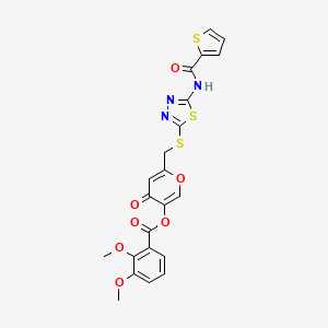 molecular formula C22H17N3O7S3 B2838403 4-oxo-6-(((5-(thiophene-2-carboxamido)-1,3,4-thiadiazol-2-yl)thio)methyl)-4H-pyran-3-yl 2,3-dimethoxybenzoate CAS No. 877642-73-4