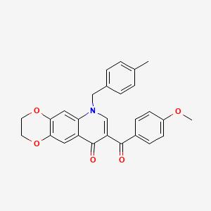 molecular formula C27H23NO5 B2838425 8-(4-methoxybenzoyl)-6-[(4-methylphenyl)methyl]-2H,3H,6H,9H-[1,4]dioxino[2,3-g]quinolin-9-one CAS No. 902624-17-3