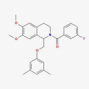 molecular formula C27H28FNO4 B2838475 (1-((3,5-dimethylphenoxy)methyl)-6,7-dimethoxy-3,4-dihydroisoquinolin-2(1H)-yl)(3-fluorophenyl)methanone CAS No. 486451-84-7