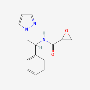 molecular formula C14H15N3O2 B2838509 N-(1-Phenyl-2-pyrazol-1-ylethyl)oxirane-2-carboxamide CAS No. 2411199-00-1