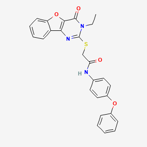 molecular formula C26H21N3O4S B2838586 2-({5-ethyl-6-oxo-8-oxa-3,5-diazatricyclo[7.4.0.0^{2,7}]trideca-1(9),2(7),3,10,12-pentaen-4-yl}sulfanyl)-N-(4-phenoxyphenyl)acetamide CAS No. 899742-29-1