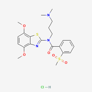 molecular formula C22H28ClN3O5S2 B2838623 N-(4,7-DIMETHOXY-1,3-BENZOTHIAZOL-2-YL)-N-[3-(DIMETHYLAMINO)PROPYL]-2-METHANESULFONYLBENZAMIDE HYDROCHLORIDE CAS No. 1215661-62-3