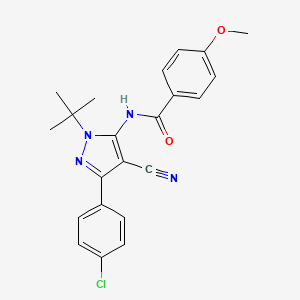 molecular formula C22H21ClN4O2 B2838637 N-[2-tert-butyl-5-(4-chlorophenyl)-4-cyanopyrazol-3-yl]-4-methoxybenzamide CAS No. 956784-40-0
