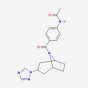 molecular formula C18H21N5O2 B2838639 N-(4-((1R,5S)-3-(1H-1,2,4-triazol-1-yl)-8-azabicyclo[3.2.1]octane-8-carbonyl)phenyl)acetamide CAS No. 2319788-40-2