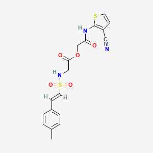 molecular formula C18H17N3O5S2 B2838645 [2-[(3-cyanothiophen-2-yl)amino]-2-oxoethyl] 2-[[(E)-2-(4-methylphenyl)ethenyl]sulfonylamino]acetate CAS No. 852679-44-8