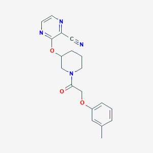 molecular formula C19H20N4O3 B2838647 3-((1-(2-(m-Tolyloxy)acetyl)piperidin-3-yl)oxy)pyrazine-2-carbonitrile CAS No. 2034229-24-6