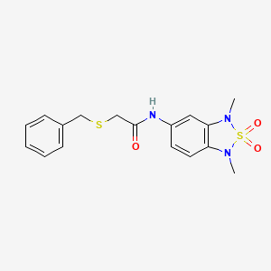 molecular formula C17H19N3O3S2 B2838648 2-(benzylthio)-N-(1,3-dimethyl-2,2-dioxido-1,3-dihydrobenzo[c][1,2,5]thiadiazol-5-yl)acetamide CAS No. 2034402-53-2